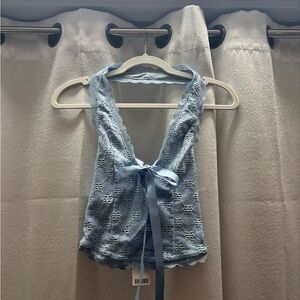 Lace Halter Top with Ribbon Tie